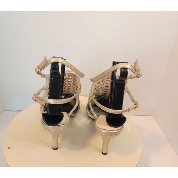 ANDIAMO Gold Double Strap Dressy Open Toe Women 3" Heels Size 7M - Picture 6 of 14